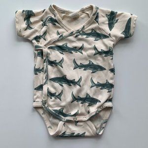 Kate Quinn Sharks Short Slv Kimono Bodysuit Size 3-6 Months Unisex Pre-loved
